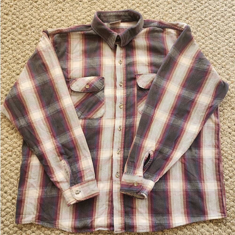 Five Brother Mens 2XL Button Up Heavy Flannel Plaid Button Down Shirt Workwear